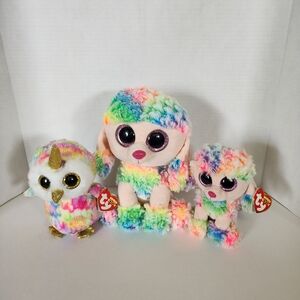 Ty Rainbow Plush Set - Owl and Poodle